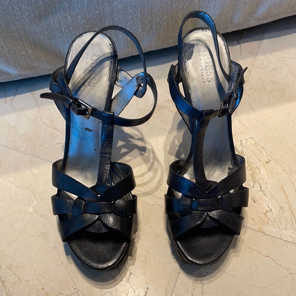 GUESS Black Leather Heels. Size 9.